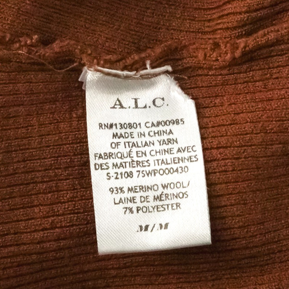 ALC Size Medum M Desi Brown Ribbed Turtleneck Button Merino Wool Sweater - Picture 6 of 8